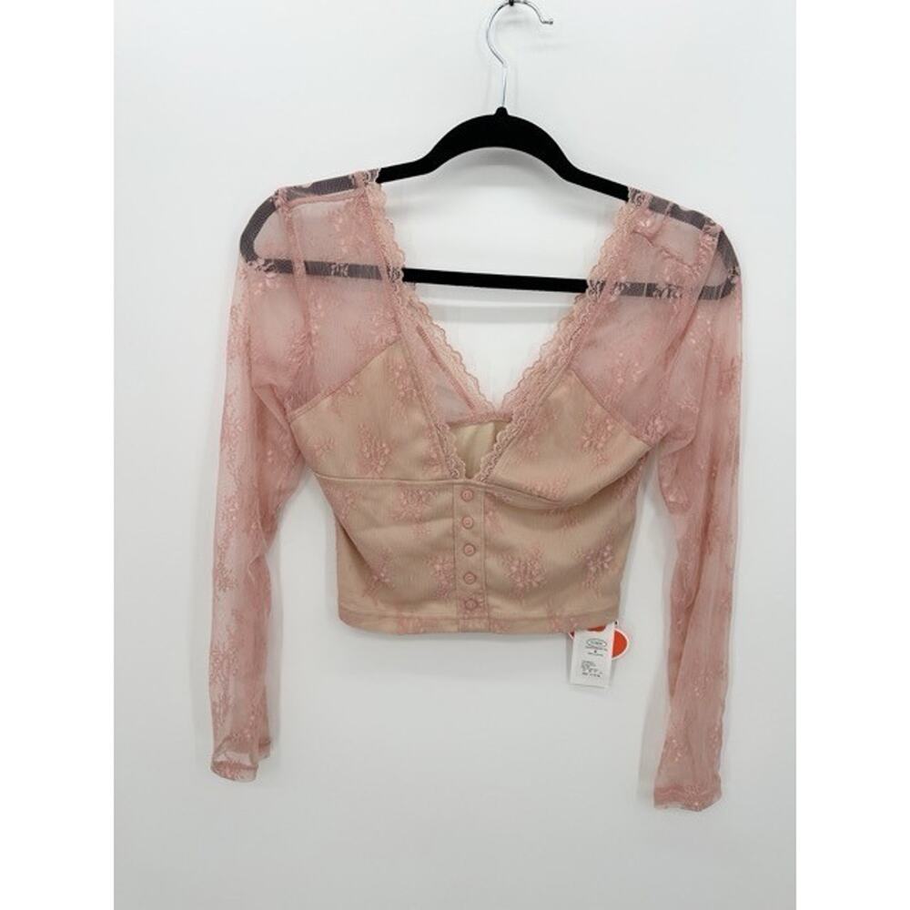 Cider Pink Lace Long Sleeve Crop‎ Top Button Front Size M Witchy Fairy Romantic